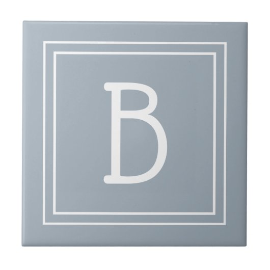 Carreau Monogramme de Ferme Moderne Bleu et Blanc Initiale (Devant)
