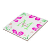 Carreau monogramme de fleur rose ajouter nom lettre feuill (Côté)