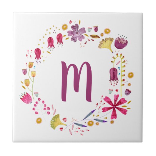 Carreau Monogramme de fleurs automnales de l'aquarelle mod (Devant)