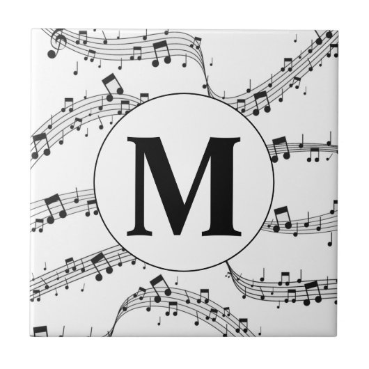 Carreau Monogramme de note de musique noire et blanche (Devant)