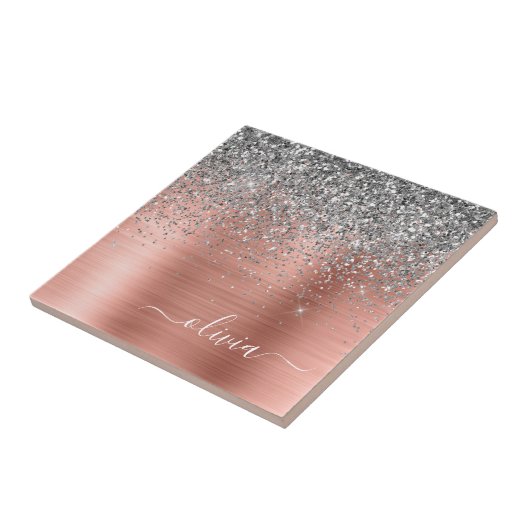 Carreau Monogramme de Parties scintillant d'argent en méta (Côté)