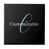 Carreau Monogramme de script cursif éditable Noir Bleu Bla (Devant)