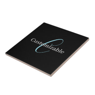Carreau Monogramme de script cursif éditable Noir Bleu Bla