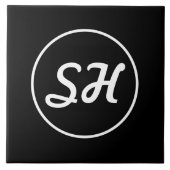 Carreau Monogramme de style rétro-moderne cool | Noir et b (Devant)