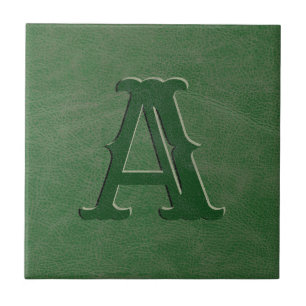 Carreau Monogramme de texture en cuir vert rustique initia