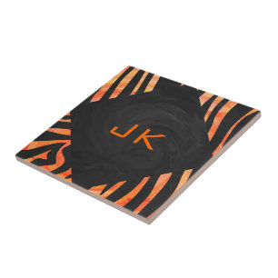 Carreau Monogramme de zèbre orange et noir