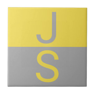 Carreau Monogramme d'initiales modernes jaune et gris