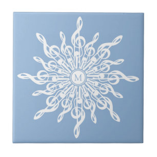 Carreau Monogramme d'ornement bleu d'hiver G-Clef Snowflak