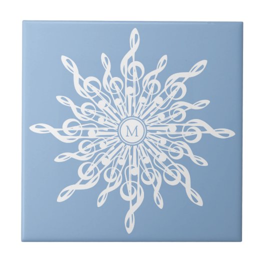 Carreau Monogramme d'ornement bleu d'hiver G-Clef Snowflak (Devant)