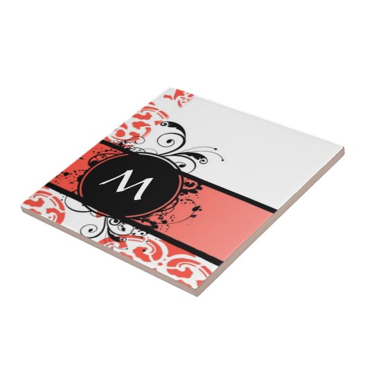 Carreau monogramme du modèle damier rouge (Côté)