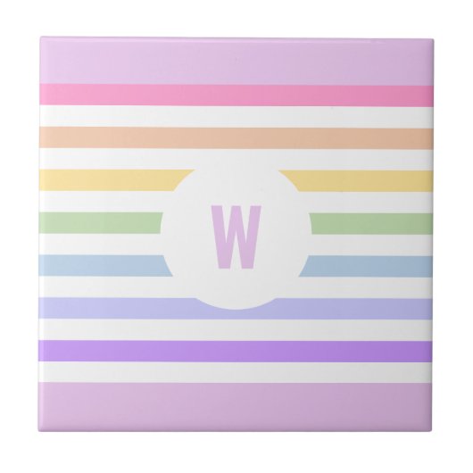 Carreau Monogramme en Blanc Cirque Pastel Arc-en-ciel rayu (Devant)