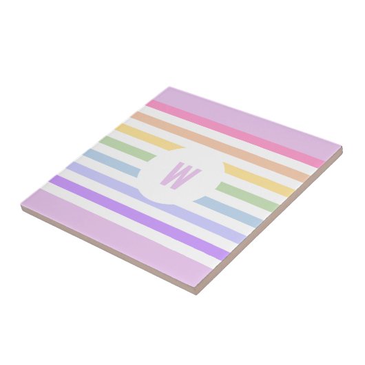 Carreau Monogramme en Blanc Cirque Pastel Arc-en-ciel rayu (Côté)