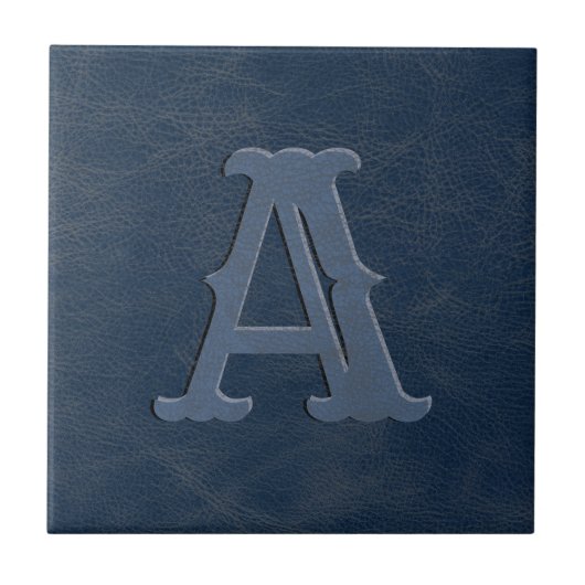 Carreau Monogramme en cuir bleu rustique (Devant)