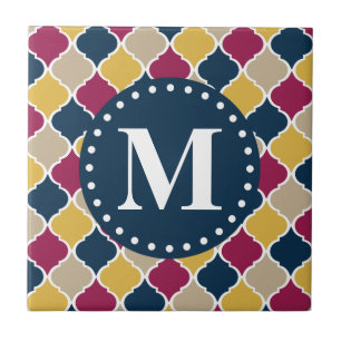 Carreau Monogramme en lattice marocain Fuchsia Navy