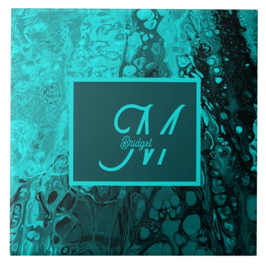 Carreau Monogramme en marbre Turquoise Bold Aqua (Devant)