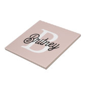 Carreau Monogramme et nom personnalisé moderne Pastel Pink (Côté)