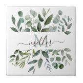 Carreau Monogramme feuilles de verdure d'eucalyptus vert s (Devant)