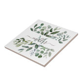 Carreau Monogramme feuilles de verdure d'eucalyptus vert s (Côté)