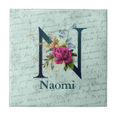 Carreau Monogramme floral élégant initial N (Devant)