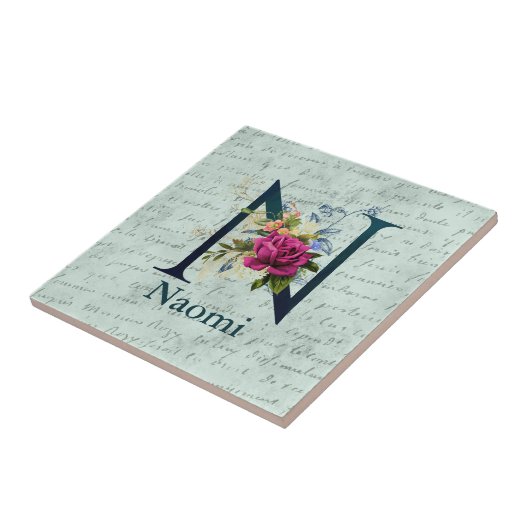 Carreau Monogramme floral élégant initial N (Côté)