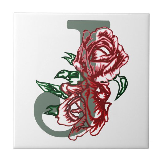 Carreau monogramme floral lettre majuscule J (Devant)