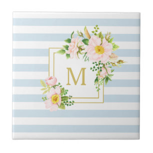 Carreau Monogramme Floral Shabby Chic Pastel Blue Stripes