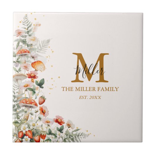 Carreau Monogramme Forêt Champignons Fleurs Florales botan (Devant)