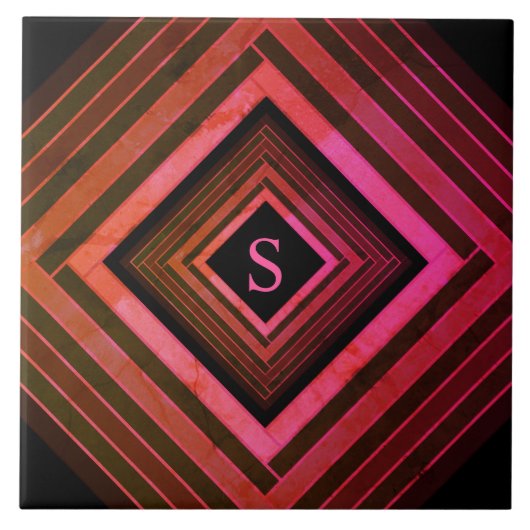 Carreau Monogramme géométrique rose rustique moderne (Devant)