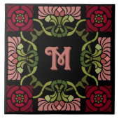 Carreau Monogramme Goth Art Nouveau Rose et Dahlia Reds (Devant)