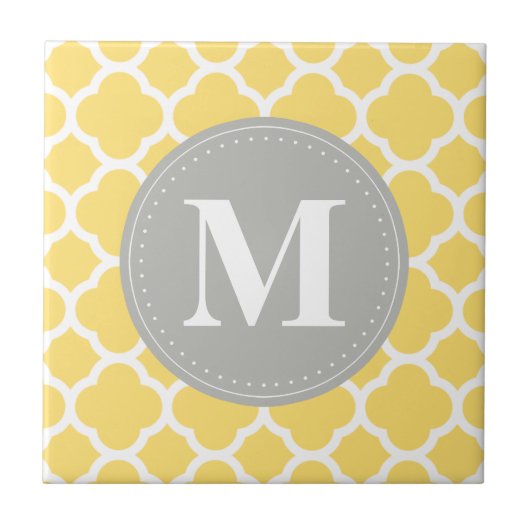 Carreau Monogramme gris Motif Quatrefoil jaune (Devant)