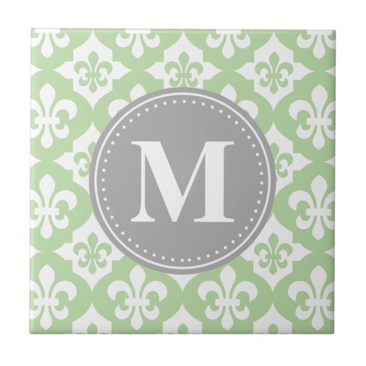 Carreau Monogramme gris vert à la menthe de fleur de lis (Devant)