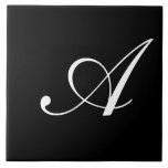 Carreau Monogramme initial blanc sur noir<br><div class="desc">Lettre blanche classique Monogramme sur Noir, "A"</div>