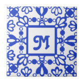 Carreau Monogramme initial de l'ornement bleu débrayé (Devant)