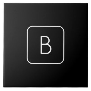 Carreau Monogramme Initial De Style Moderne Blanc & Noir