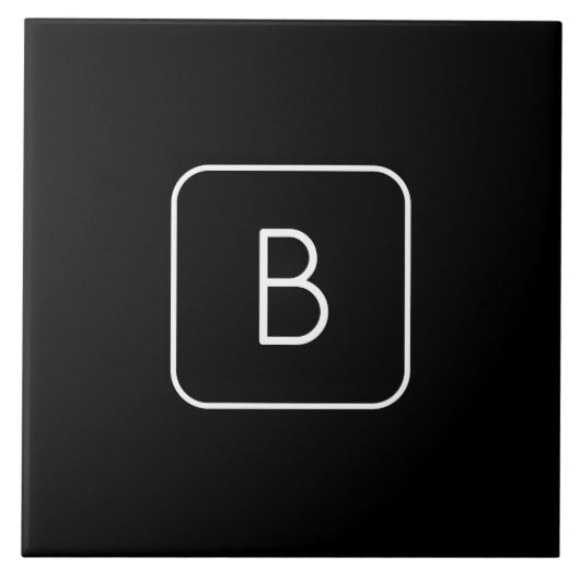 Carreau Monogramme Initial De Style Moderne | Blanc & Noir (Devant)