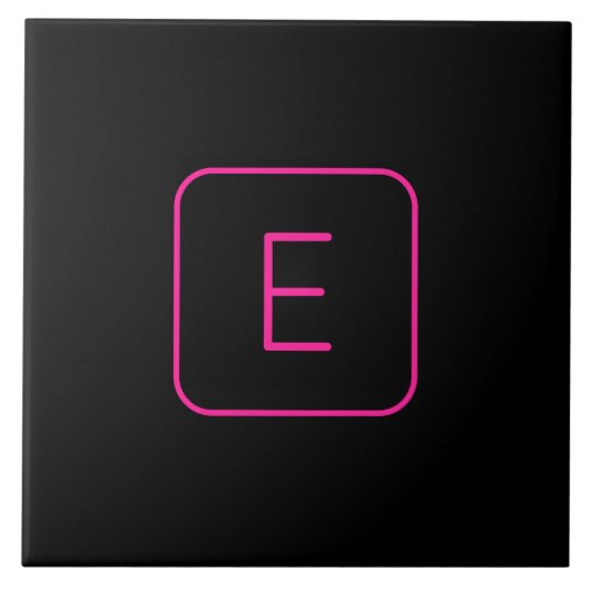 Carreau Monogramme Initial De Style Moderne | Rose Et Noir (Devant)