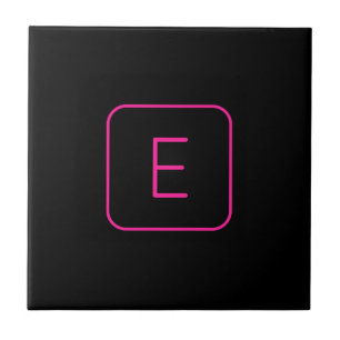 Carreau Monogramme Initial De Style Moderne Rose Et Noir