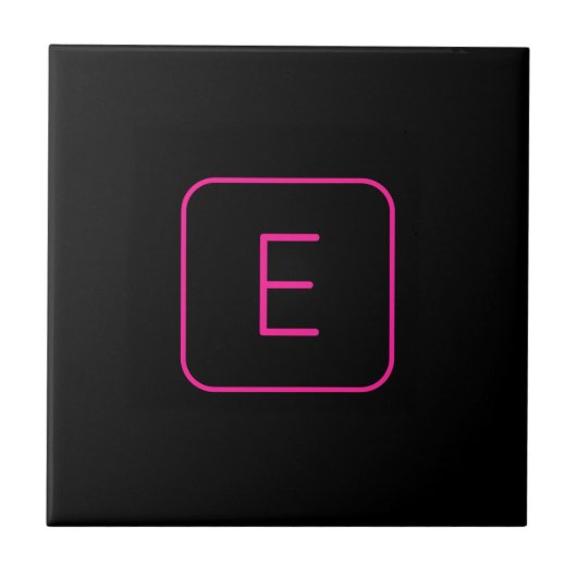 Carreau Monogramme Initial De Style Moderne | Rose Et Noir (Devant)