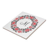 Carreau Monogramme initial des roses rouges à point croisé (Côté)