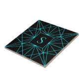 Carreau Monogramme initial | Design géométrique turquoise (Côté)