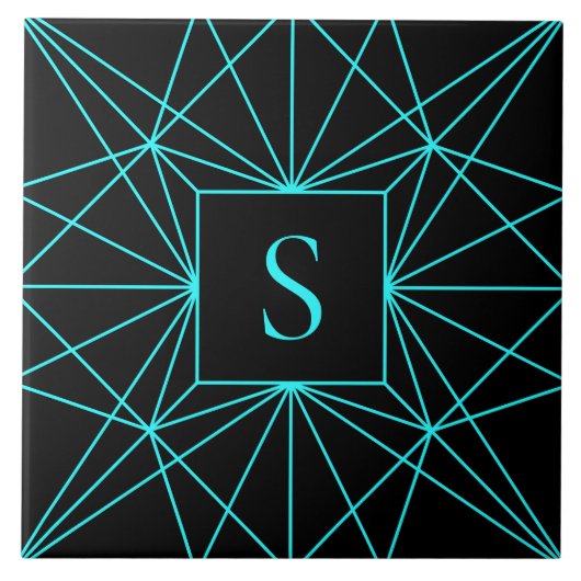 Carreau Monogramme initial | Design géométrique turquoise (Devant)