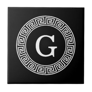 Carreau Monogramme initial du cadre de ligne de clé grecqu