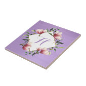 Carreau Monogramme Initial Floral Fleur Rose Violet Élégan (Côté)
