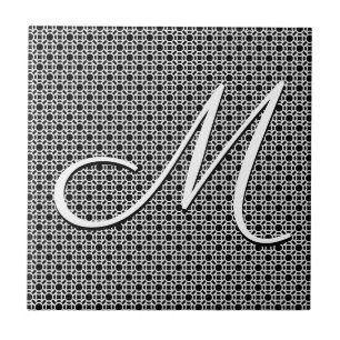 Carreau Monogramme initial géométrique noir et blanc