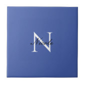 Carreau Monogramme initial manuscrit propre nom bleu (Devant)