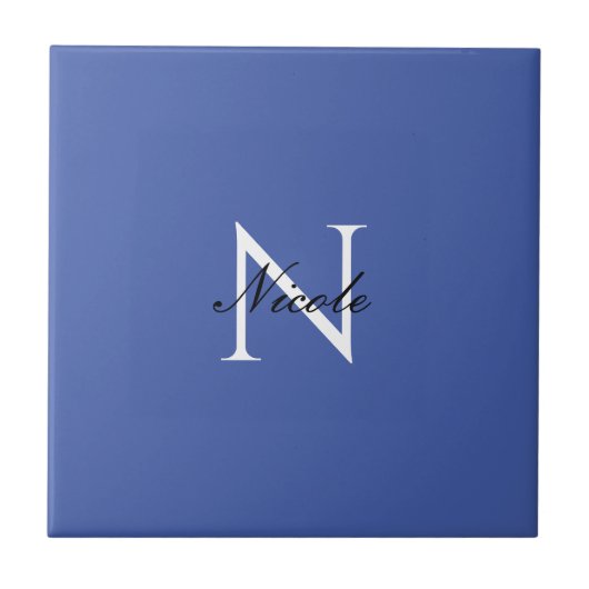 Carreau Monogramme initial manuscrit propre nom bleu (Devant)