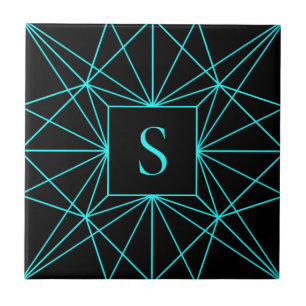 Carreau Monogramme Initial Motif Géométrique Turquoise