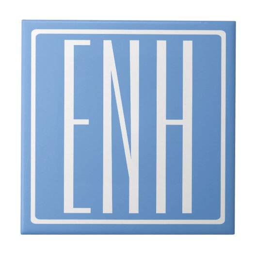 Carreau Monogramme Initiales 3 Moderne Gras | Bleu Clair (Devant)
