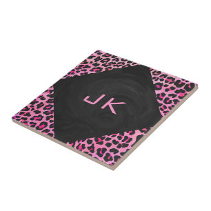 Carreau Monogramme Leopard noir et rose chaud