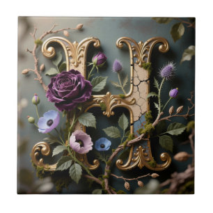 Carreau Monogramme Lettre H Florale Or Opulent